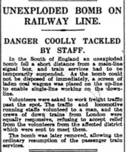Unexploded Bomb on Railway - September 1940